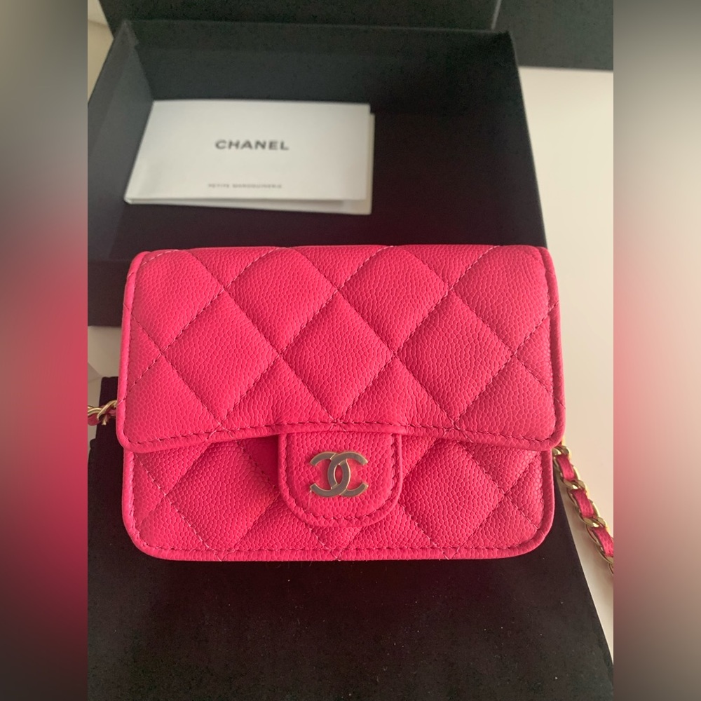 22K CHANEL  Classic Mini Belt Bag Shiny Pink Caviar LGHW NEW 2022
